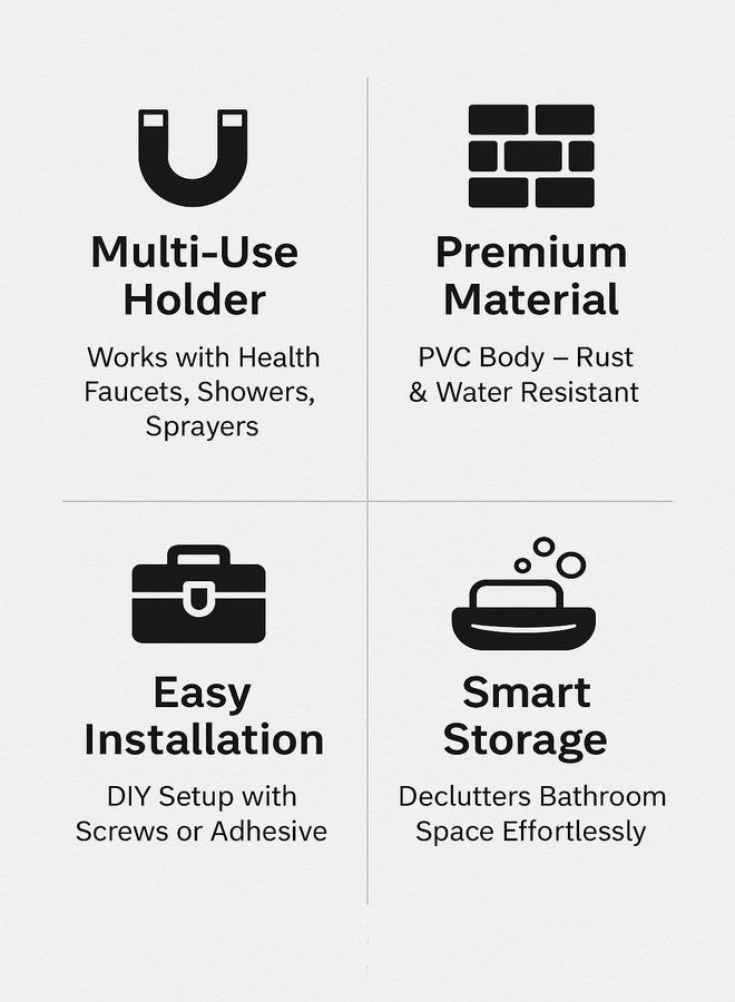 LUVBATH FITTING Silver Chrome Finish ABS Plastic Hand Shower Holder for Bathroom and Kitchen | Multi-Purpose Wall Mounted Hook for Health Faucet Holder (Pack of 1) - Image 2